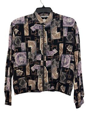 Kensington Square Womens Vintage Abstract Print Zip-Up Jacket Large USA Made